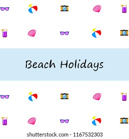 summer holiday hat flip flops seashell vector background