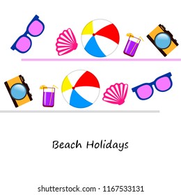 summer holiday hat flip flops seashell vector background