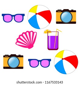 summer holiday hat flip flops seashell vector background