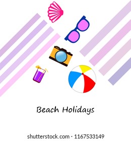summer holiday hat flip flops seashell vector background