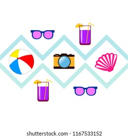 summer holiday hat flip flops seashell vector background