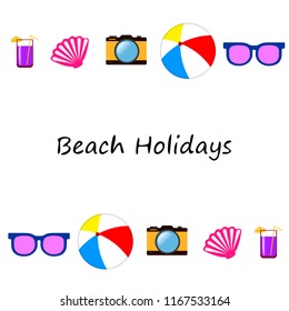 summer holiday hat flip flops seashell vector background