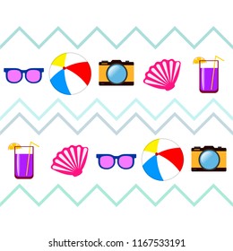 summer holiday hat flip flops seashell vector background