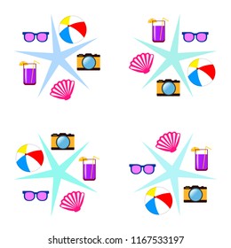summer holiday hat flip flops seashell vector background