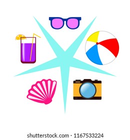 summer holiday hat flip flops seashell vector background summer holiday hat flip flops seashell vector background