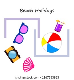 summer holiday hat flip flops seashell vector background