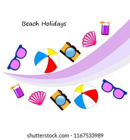 summer holiday hat flip flops seashell vector background