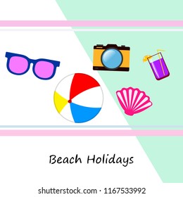 summer holiday hat flip flops seashell vector background