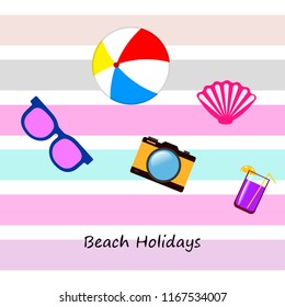 summer holiday hat flip flops seashell vector background