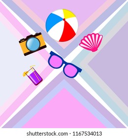 summer holiday hat flip flops seashell vector background