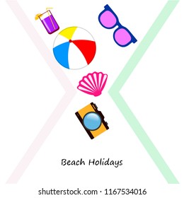 summer holiday hat flip flops seashell vector background