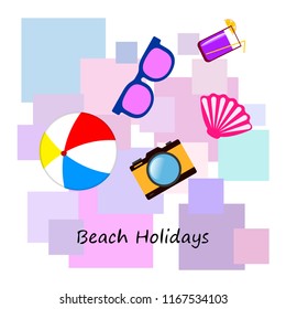 summer holiday hat flip flops seashell vector background