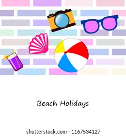 summer holiday hat flip flops seashell vector background