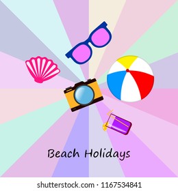 summer holiday hat flip flops seashell vector background