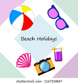 summer holiday hat flip flops seashell vector background