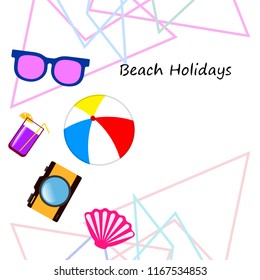 summer holiday hat flip flops seashell vector background