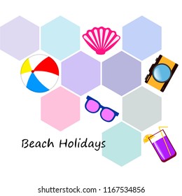summer holiday hat flip flops seashell vector background