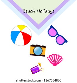 summer holiday hat flip flops seashell vector background