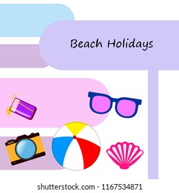 summer holiday hat flip flops seashell vector background