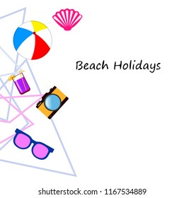 summer holiday hat flip flops seashell vector background