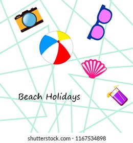 summer holiday hat flip flops seashell vector background summer holiday hat flip flops seashell vector background