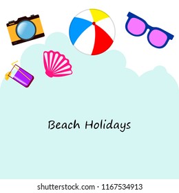 summer holiday hat flip flops seashell vector background