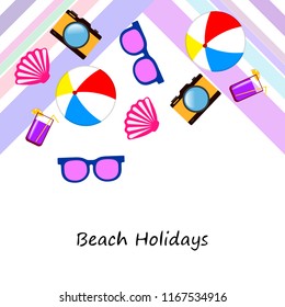 summer holiday hat flip flops seashell vector background