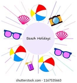 summer holiday hat flip flops seashell vector background