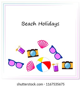 summer holiday hat flip flops seashell vector background