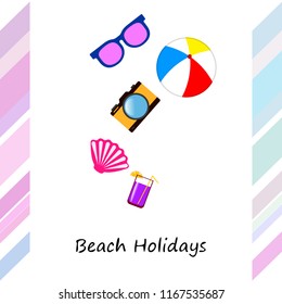 summer holiday hat flip flops seashell vector background