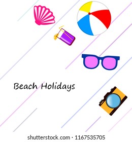 summer holiday hat flip flops seashell vector background