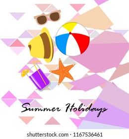 summer holiday hat flip flops seashell vector background