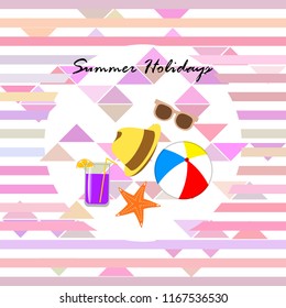 summer holiday hat flip flops seashell vector background