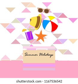 summer holiday hat flip flops seashell vector background