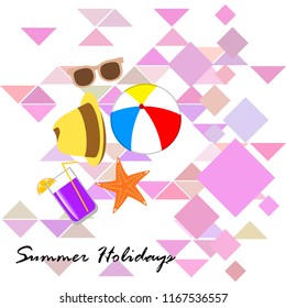 summer holiday hat flip flops seashell vector background