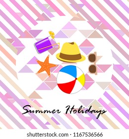 summer holiday hat flip flops seashell vector background