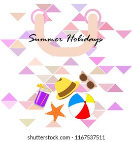 summer holiday hat flip flops seashell vector background