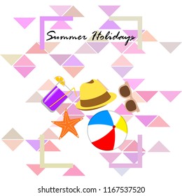 summer holiday hat flip flops seashell vector background