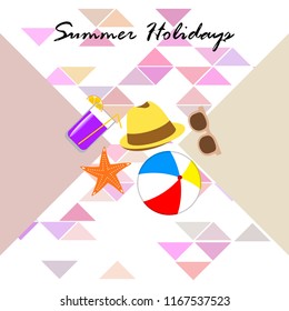 summer holiday hat flip flops seashell vector background