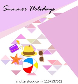 summer holiday hat flip flops seashell vector background