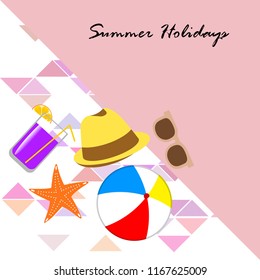 summer holiday hat flip flops seashell vector background