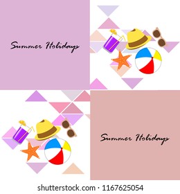 summer holiday hat flip flops seashell vector background