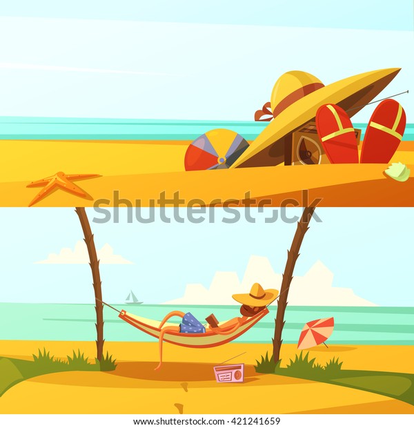 Summer Holiday Horizontal Cartoon Banners Set Stock Vector Royalty Free