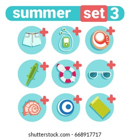 Summer Holiday Icon Set Beach Vacation Concept Travel Stuff Collection Vector Illustration