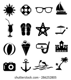 Summer holiday icons set