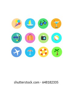 Summer holiday icons set