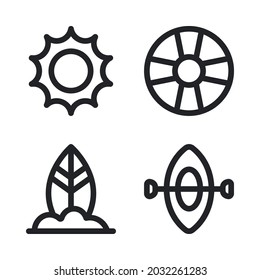 Summer holiday icons set = sun, lifebuoy, surfboard, kayak. Perfect for website mobile app, app icons, presentation, illustration and any other projects.