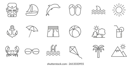 Summer Holiday icons set. vector . editable	
