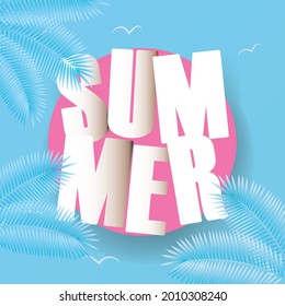 Summer Holiday Illustration with 3D Typography Letter on Blue Background. Summer Vector Design for Banner, Flyer, Invitation, Brochure