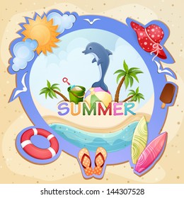 Summer holiday illustration with dolphin